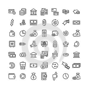 Simple set of money related outline icons.
