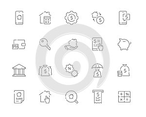 Simple set of Mortgage related vector line web icons. Contains s