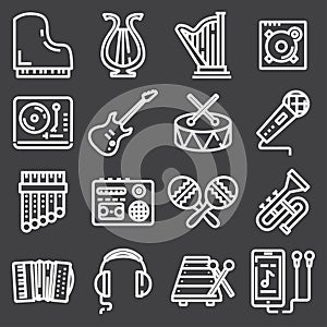 Simple Set of Music Related Vector Line Icons