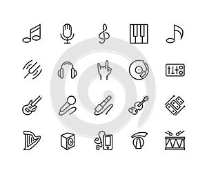 Simple Set of Music Related Vector Line Icons. Contains such Icons as Guitar, In-ear Headphones, note, harp and more