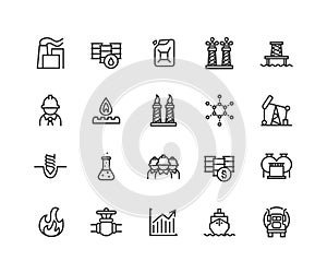 Simple Set of Oil industry Vector Line Icons. Contains such Icons as Gas production, transportation, storage and more