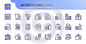 Simple set of outline icons about accounting. Finances concepts