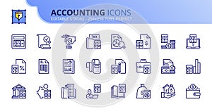 Simple set of outline icons about accounting. Finances concepts photo