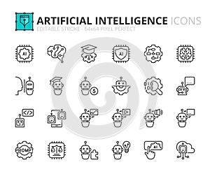 Simple set of outline icons about artificial intelligence