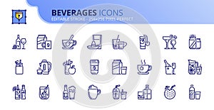 Simple set of outline icons about beverages