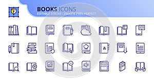 Simple set of outline icons about books