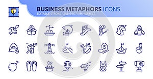 Simple set of outline icons about business and finances metaphors and idioms