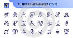 Simple set of outline icons about business and finances metaphors and idioms photo