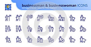 Simple set of outline icons about businessman and businesswoman