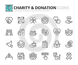 Simple set of outline icons about  charity and donation