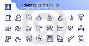 Simple set of outline icons about construction