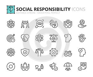 Simple set of outline icons about corporate social responsibility