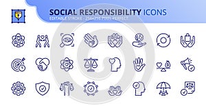 Simple set of outline icons about corporate social responsibility