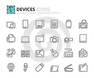 Simple set of outline icons about devices