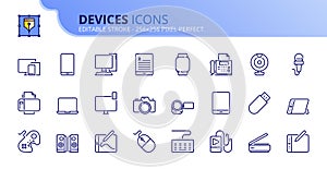 Simple set of outline icons about devices