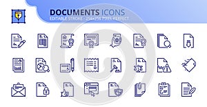 Simple set of outline icons about documents