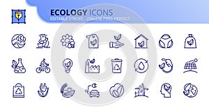 Simple set of outline icons about ecology