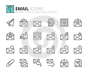 Simple set of outline icons about email. Technology and communication concept