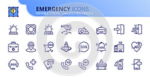 Simple set of outline icons about emergency