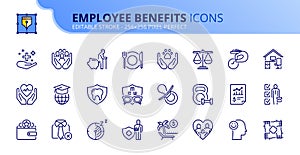 Simple set of outline icons about employee benefits