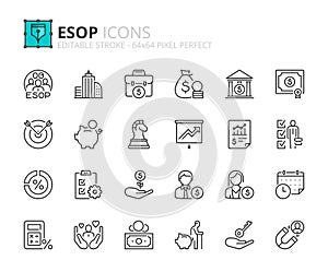 Simple set of outline icons about ESOP employee stock ownership plan