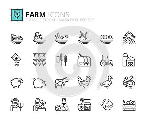 Simple set of outline icons about farm