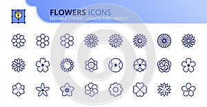 Simple set of outline icons about flowers