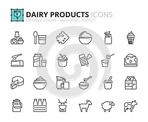 Simple set of outline icons about Food and Drink. Dairy products