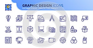 Simple set of outline icons about graphic design