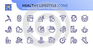 Simple set of outline icons about healthy lifestyle