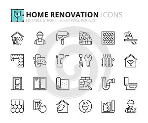 Simple set of outline icons about home renovation