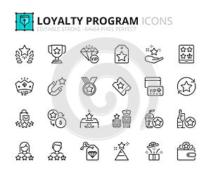 Simple set of outline icons about loyalty program