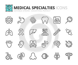 Simple set of outline icons about medical specialties. Health care