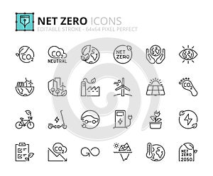 Simple set of outline icons about net zero. Sustainable development