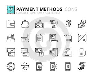 Simple set of outline icons about payment methods. Shopping