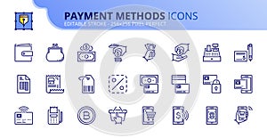 Simple set of outline icons about payment methods. Shopping