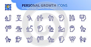 Simple set of outline icons about personal growth