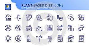 Simple set of outline icons about plant based diet