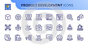 Simple set of outline icons about product development