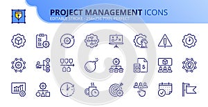 Simple set of outline icons about project management