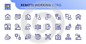 Simple set of outline icons about remote working. Business concepts