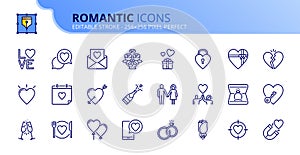 Simple set of outline icons about romantic