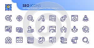 Simple set of outline icons about SEO