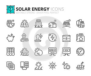 Simple set of outline icons about solar energy