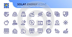 Simple set of outline icons about solar energy