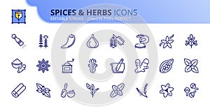 Simple set of outline icons about spices and herbs