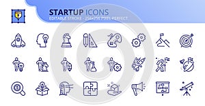 Simple set of outline icons about startup. Business concept