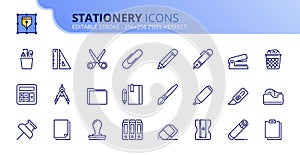 Simple set of outline icons about stationery