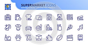 Simple set of outline icons about supermarket