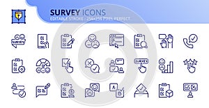 Simple set of outline icons about survey